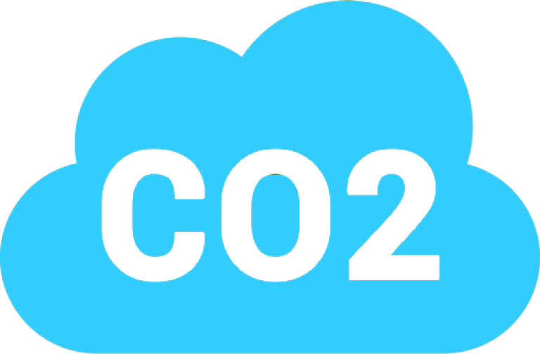 Blaue Wolke mit weißer Schrift und Text CO2